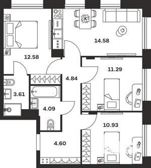 3-к квартира, вторичка, 67м2, 9/15 этаж