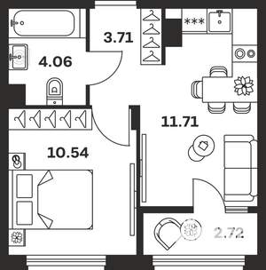 1-к квартира, вторичка, 33м2, 7/9 этаж