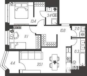 3-к квартира, строящийся дом, 73м2, 15/24 этаж