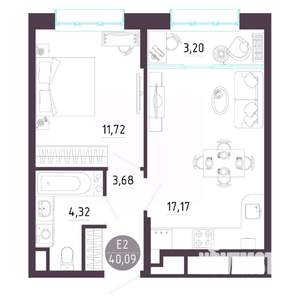 1-к квартира, вторичка, 40м2, 2/10 этаж