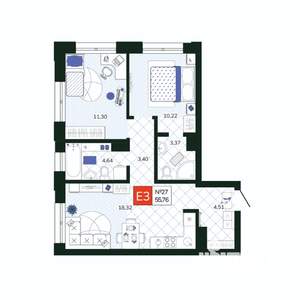 2-к квартира, вторичка, 56м2, 4/19 этаж