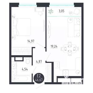 1-к квартира, строящийся дом, 47м2, 8/8 этаж