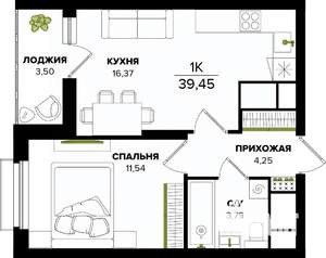 1-к квартира, вторичка, 39м2, 3/25 этаж