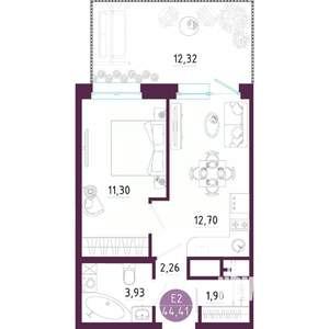 1-к квартира, вторичка, 44м2, 1/10 этаж
