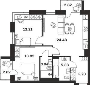 2-к квартира, вторичка, 72м2, 3/7 этаж