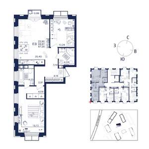 2-к квартира, строящийся дом, 67м2, 3/15 этаж