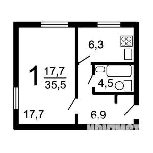 1-к квартира, вторичка, 34м2, 4/4 этаж