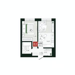 1-к квартира, вторичка, 35м2, 15/19 этаж