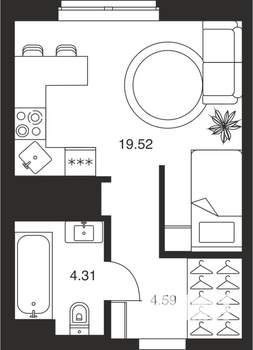 Студия квартира, вторичка, 28м2, 2/25 этаж