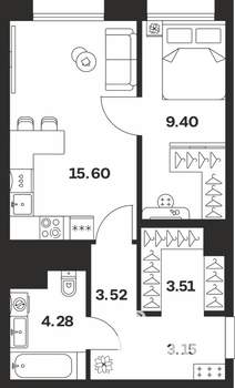 1-к квартира, вторичка, 39м2, 8/10 этаж