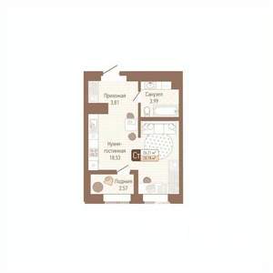 1-к квартира, строящийся дом, 28м2, 14/14 этаж