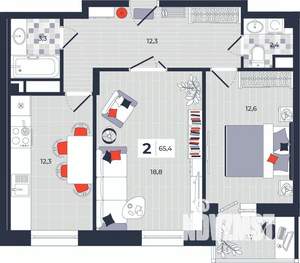 2-к квартира, строящийся дом, 65м2, 5/14 этаж