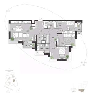 3-к квартира, вторичка, 118м2, 6/21 этаж