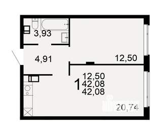 1-к квартира, вторичка, 42м2, 3/10 этаж