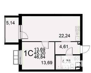 1-к квартира, вторичка, 45м2, 5/11 этаж