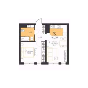 1-к квартира, строящийся дом, 40м2, 4/5 этаж