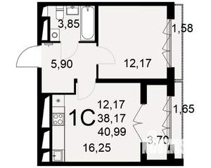 1-к квартира, вторичка, 41м2, 14/25 этаж