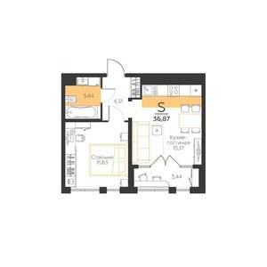 1-к квартира, строящийся дом, 37м2, 4/5 этаж