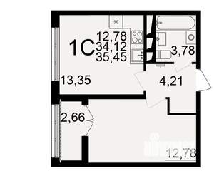 1-к квартира, строящийся дом, 34м2, 15/18 этаж