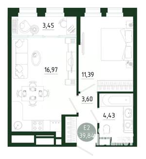 1-к квартира, строящийся дом, 40м2, 6/25 этаж