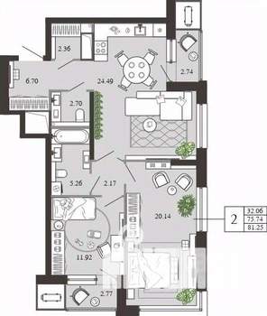 2-к квартира, вторичка, 81м2, 12/21 этаж