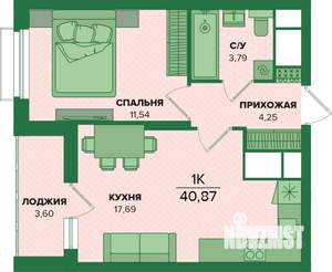 1-к квартира, вторичка, 41м2, 2/25 этаж