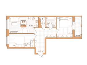 2-к квартира, строящийся дом, 57м2, 6/9 этаж
