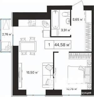 1-к квартира, вторичка, 45м2, 10/10 этаж