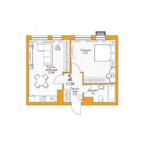 1-к квартира, строящийся дом, 48м2, 1/5 этаж