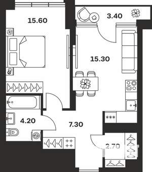 1-к квартира, вторичка, 49м2, 9/9 этаж