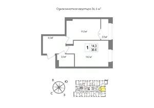 1-к квартира, вторичка, 37м2, 9/11 этаж