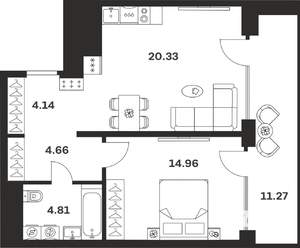 1-к квартира, вторичка, 60м2, 9/10 этаж