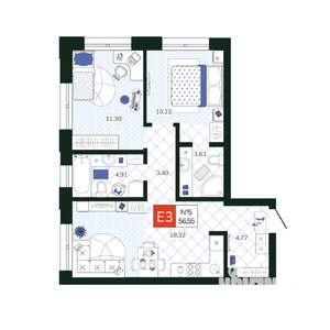 2-к квартира, вторичка, 57м2, 2/19 этаж