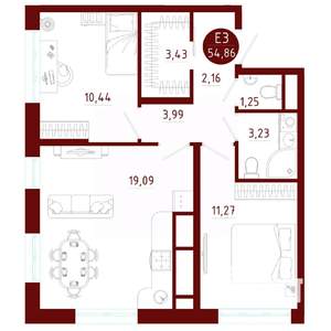 2-к квартира, вторичка, 55м2, 7/10 этаж