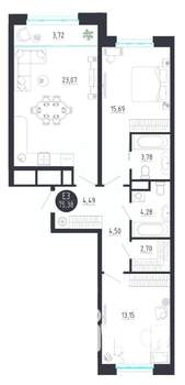 2-к квартира, строящийся дом, 75м2, 3/8 этаж