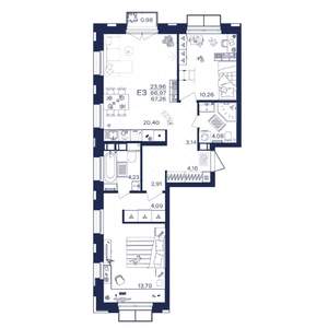 2-к квартира, строящийся дом, 67м2, 4/15 этаж