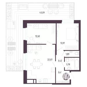 2-к квартира, строящийся дом, 60м2, 1/10 этаж