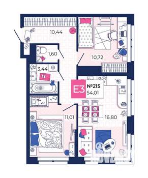 2-к квартира, вторичка, 54м2, 17/25 этаж