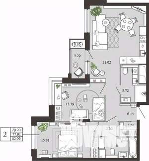 2-к квартира, вторичка, 82м2, 19/21 этаж