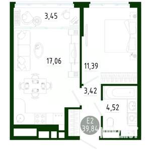 1-к квартира, строящийся дом, 40м2, 14/25 этаж