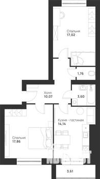 2-к квартира, вторичка, 68м2, 5/5 этаж