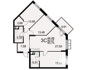 3-к квартира, строящийся дом, 92м2, 2/11 этаж