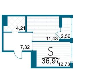 1-к квартира, вторичка, 37м2, 23/25 этаж