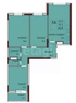 3-к квартира, вторичка, 81м2, 6/17 этаж