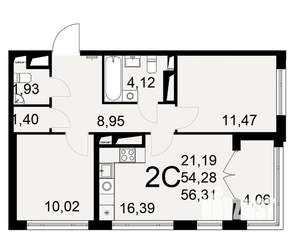 2-к квартира, вторичка, 56м2, 18/25 этаж