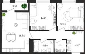 2-к квартира, вторичка, 64м2, 1/4 этаж