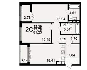 2-к квартира, вторичка, 81м2, 9/18 этаж