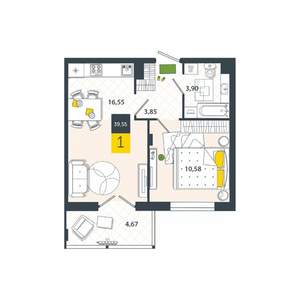 1-к квартира, вторичка, 40м2, 1/8 этаж