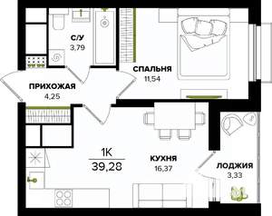 1-к квартира, вторичка, 39м2, 5/25 этаж