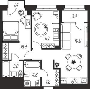 2-к квартира, вторичка, 68м2, 8/24 этаж